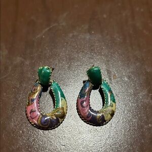 Colorful Unsigned Pierce Small Enamel Hoop Earrings!